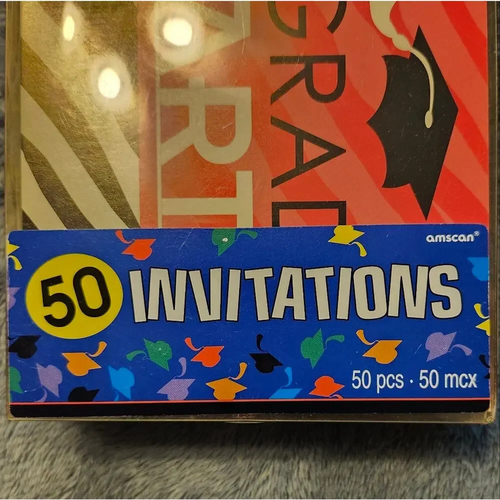 Amscan Grad Zebra Party Invitations – 50 Cards + 50 Envelopes – NIB Sealed